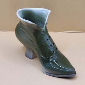 Vintage Green Ceramic Boot Shoe Planter Vase 3” Mid Century Decor